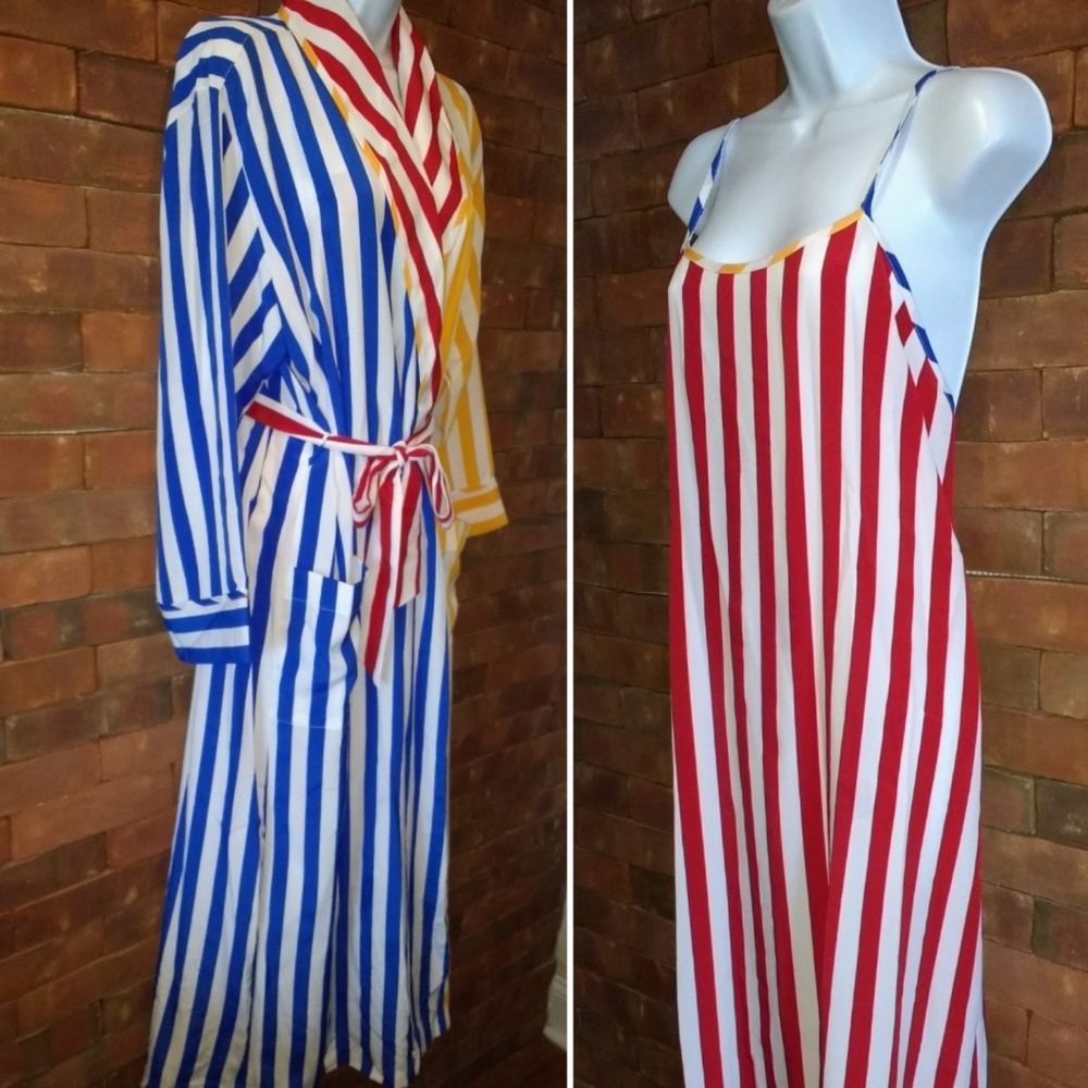 Adrienne Vittadini Stripped 2 PC Long Peignoir Set